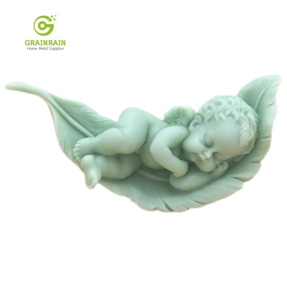 Grainrain Baby Sleeping on the leaf Soap Mold Angle Soap making Tools Diy Craft Boy Silicone Molds