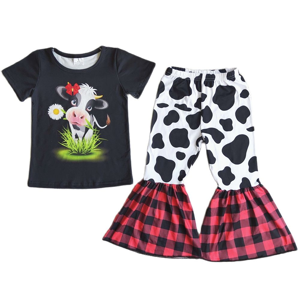 Girls Clothing Outfit Kids Clothes Sets Little Girls Summer Clothing Milk Silk Boutique Bell Bottom Outfits: 3T