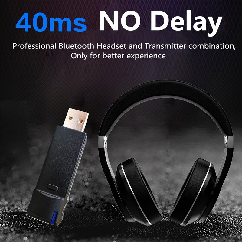Bluetooth Headphone + USB Transmitter for TV PC Wireless Earphone Over-Ear Noise HiFi Stereo Gaming Headset with Mic