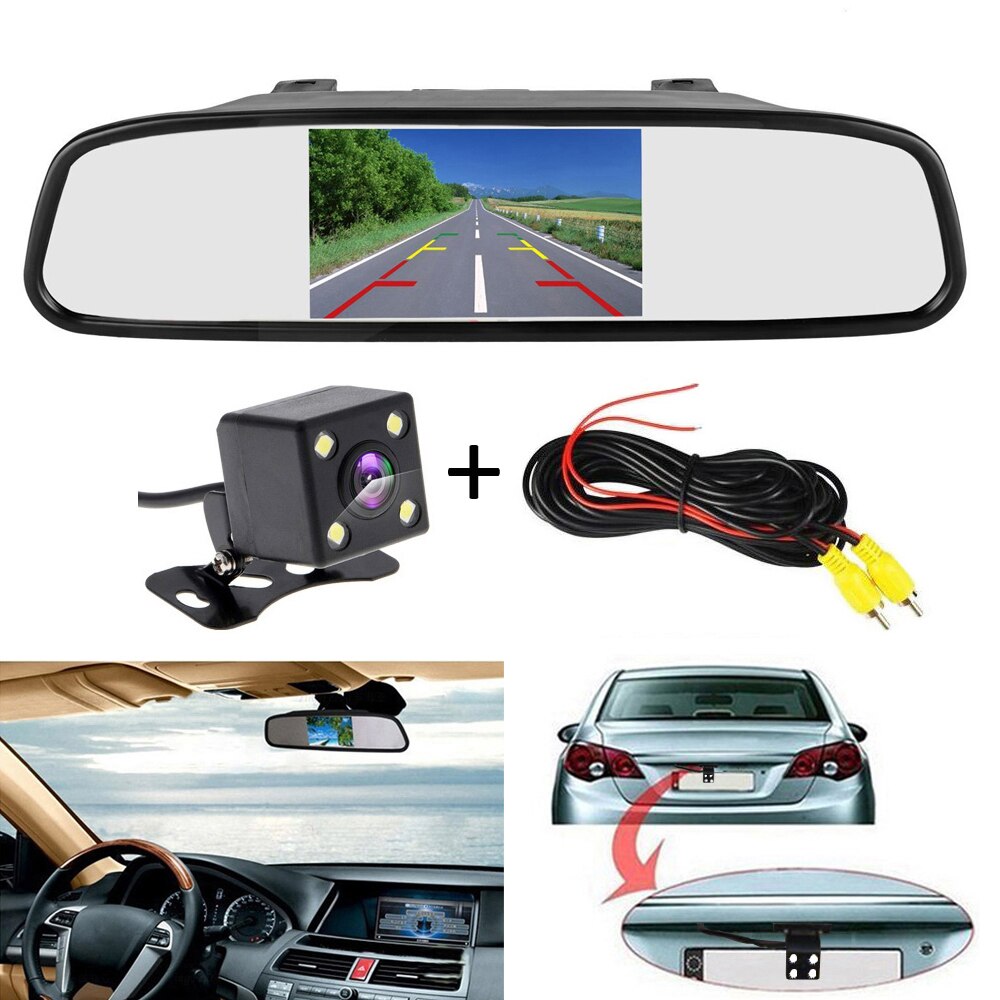 Podofo HD 4.3 Inch Car Monitor Mirror Screen TFT LCD Color Display Parking System for Rear View Camera Night Vision Reversing