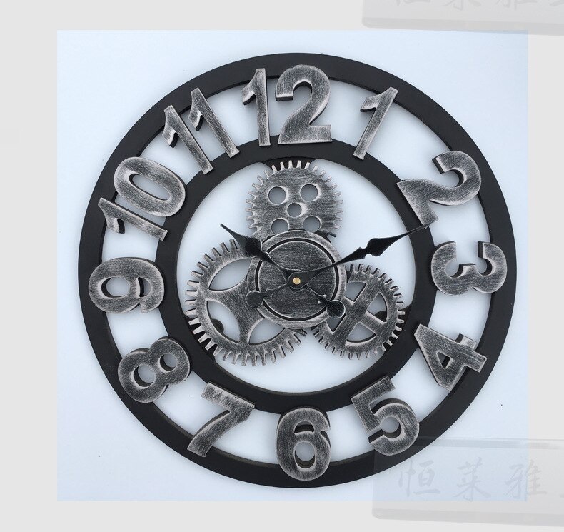 1314 Handmade Oversized 3D Wall Clock Retro Rustic Decorative Luxury Art Big Gear Wooden Large Wall Clock on The Wall Decore: green