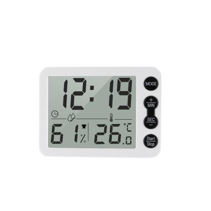 Indendørs rum lcd elektronisk temperaturfugtighedsmåler digitalt termometer hygrometer vejrstation ure sort / hvid måler: Hvid