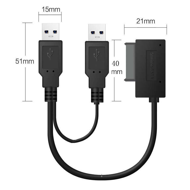 Usb2.0 To 6+7 13Pin Slimline Slim Sata Cable With External Usb2.0 Power Supply For Laptop Cd-Rom Dvd-Rom Odd Adapter Converter