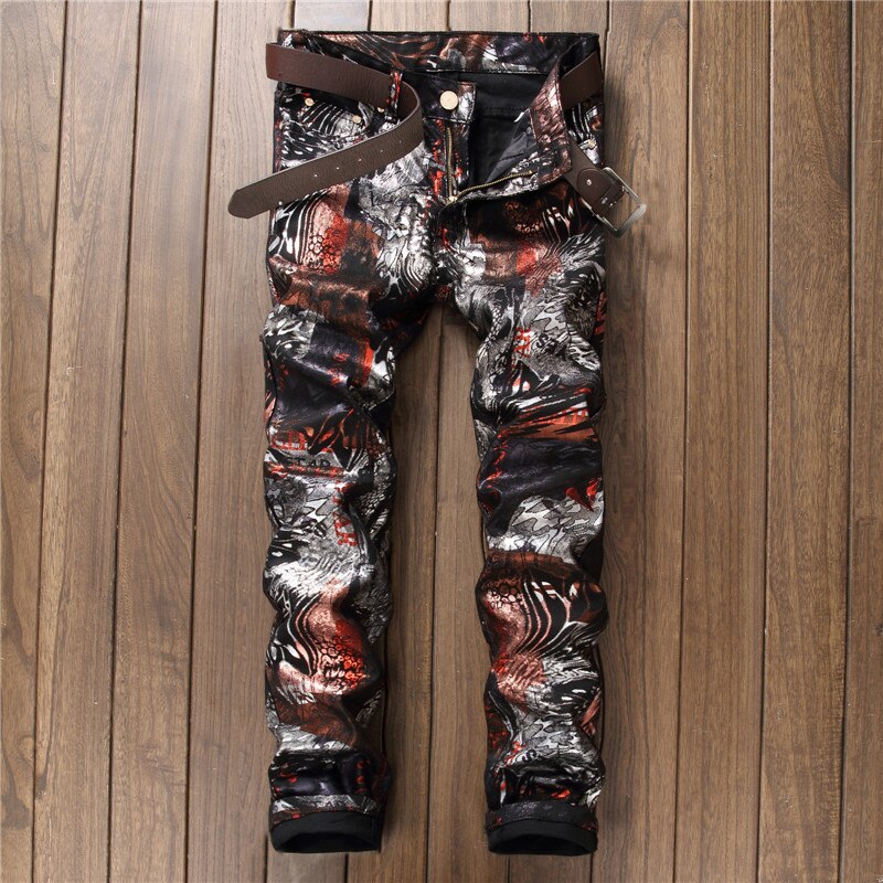 Brand 3D Printed Jeans Men Classic Slin Fit Denim Mens Jeans Elastic Biker Men Jeans