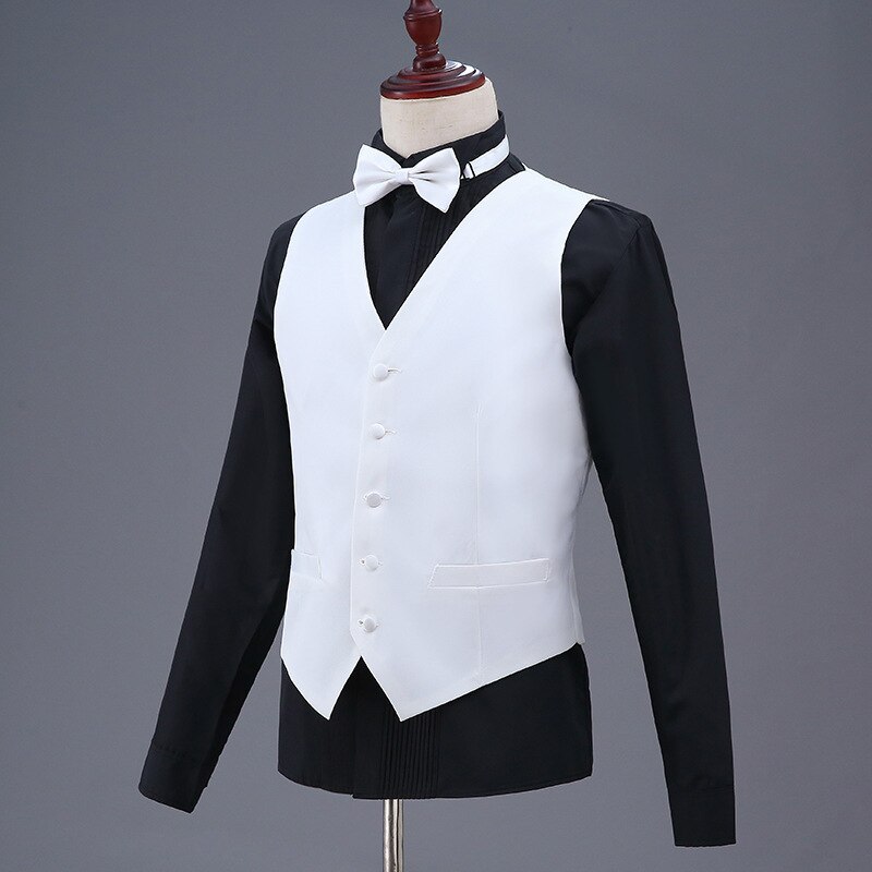 Gilet blanc décontracté pour homme, Gilet de travail, coupe cintrée, col en U, rétro, solide, de mariage