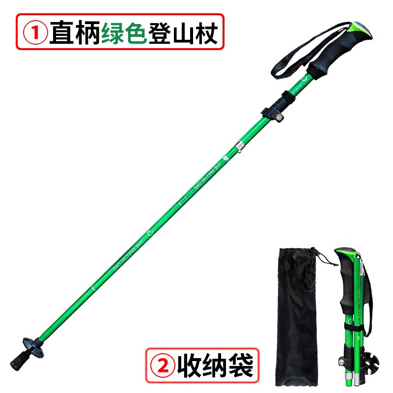 Outdoor Portable Folding Walking Pole Ultralight Walking Trekking Pole Hiking Walking Stick: Straight handle gree