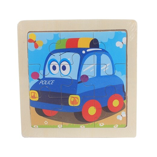 Kids Toy Wood Puzzle Small Size 11*11cm Wooden 3D Puzzle Jigsaw for Children Baby Cartoon Animal/Traffic Puzzles Educational Toy: police car