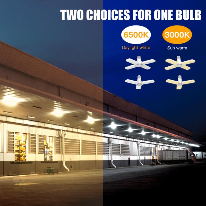 Deformable LED Garage Light 4 Blade Angle Adjustable 40W E26 Ceiling Lamps Adjustable Indoor Light Energy Saving Workshop