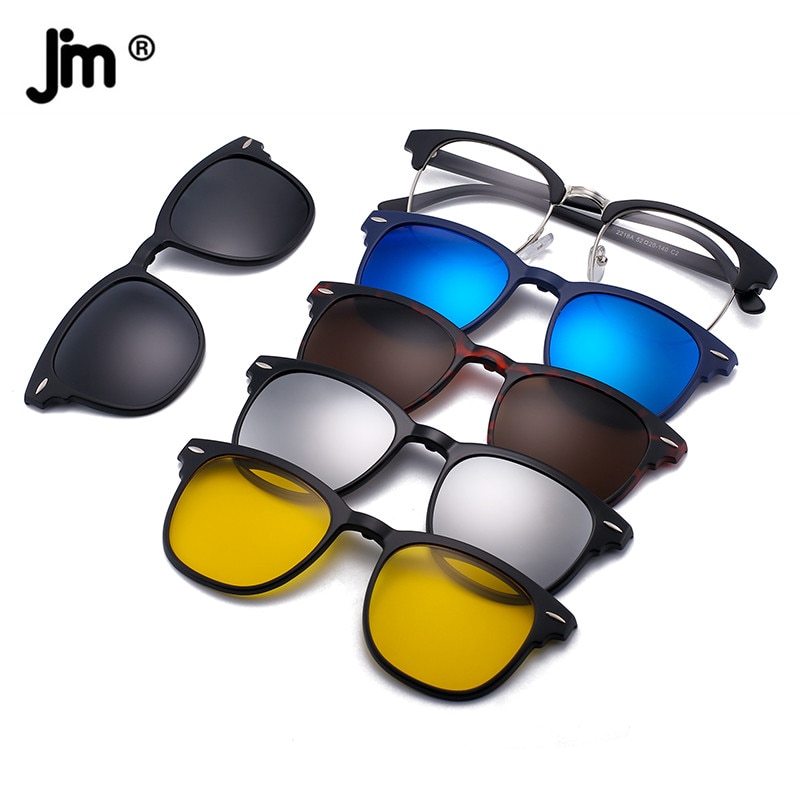 5Stck Magnetische Polarisierte Clip Auf Sonnenbrillen Frauen Männer Kunststoff Rahmen für Nacht Fahren Sonnenbrille UV400