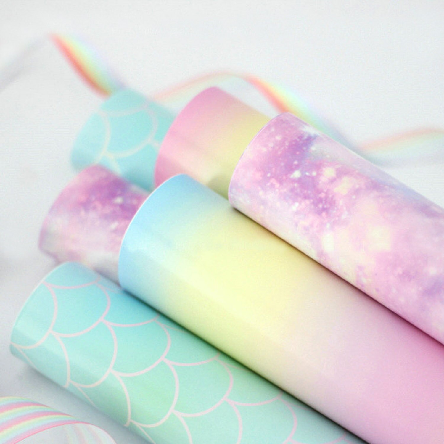 10 Rolls Assorted Styles Lovely Gradient Color DIY Wrapping Paper Packaging Hand Craft Paper for Birthday Wedding Years