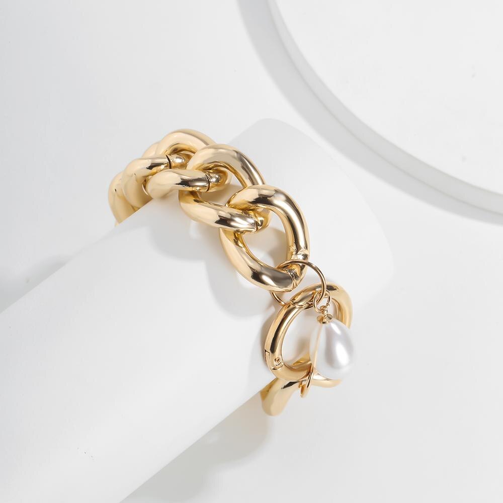 SHIXIN punk Spessa cubano collegamento Bracciale A Catena con Pendente Della Perla Del Braccialetto per Le Donne Catena Della Mano di Modo Dei Monili del Braccialetto di Fascino 2020