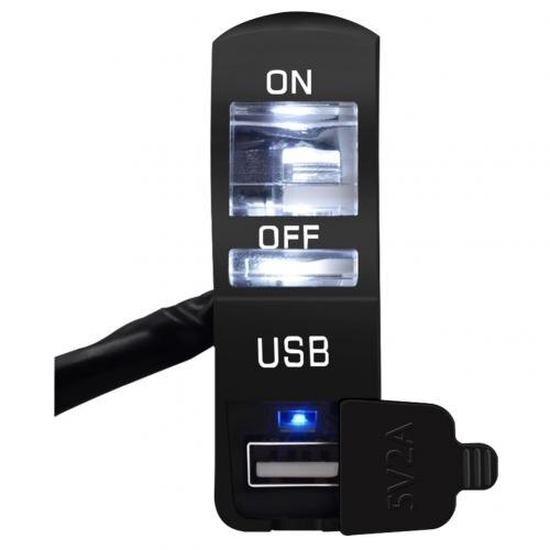 Cargador de teléfono para motocicleta, indicador LED de CC de 12V, montaje en manillar de motocicleta, cargador de teléfono USB con interruptor: Blanco