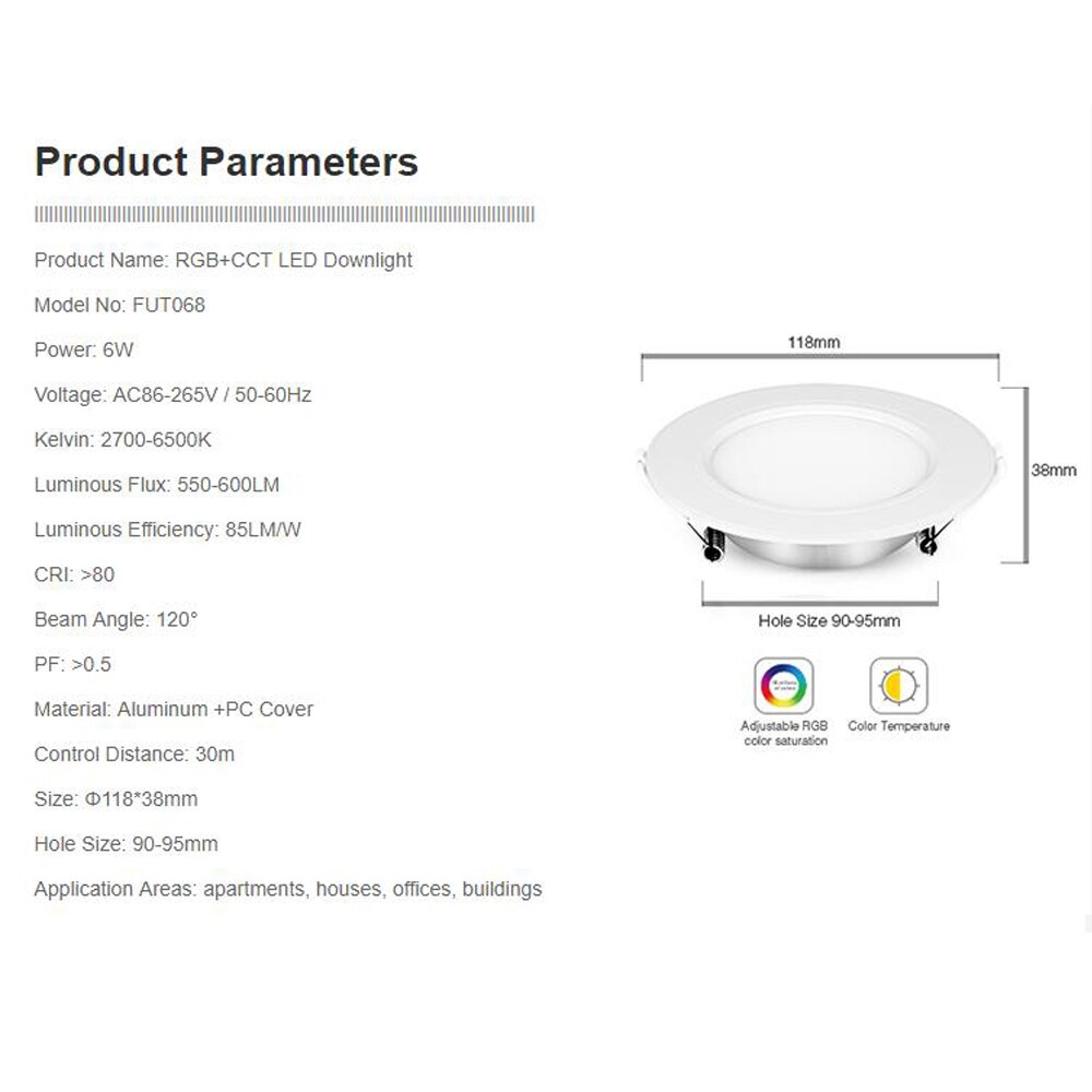 Ultra Bright LED Recessed Downlight Round RGB CCT 6W 12W 15W 25W RF Ceiling Lamp RGB RGBW Aluminum AC 110V 220V Led Panel Bulb