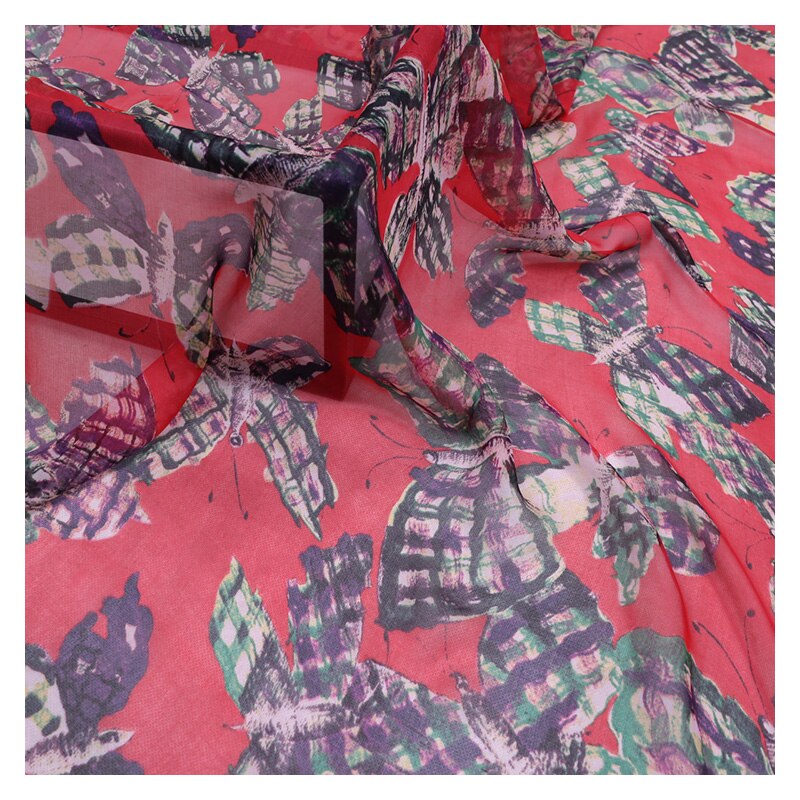 Custom Silk Chiffon Fabric Thin Mulberry Silk for Sewing Butterfly Shirt Hanfu Diy Dress Material Cloth Per Meter