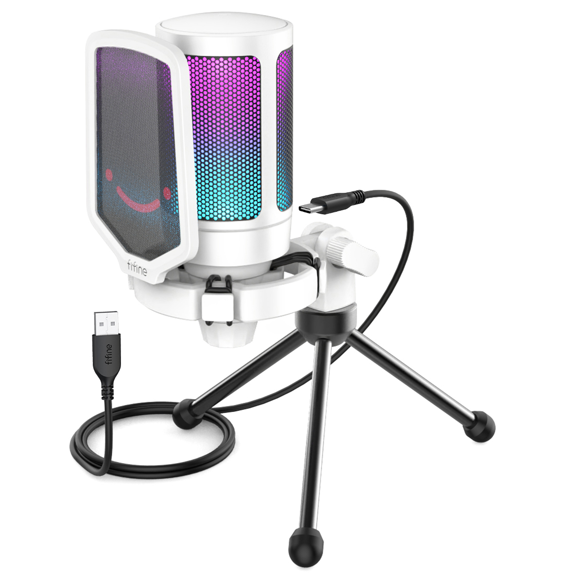 FIFINE USB kondensatorowy mikrofon do gier, do komputera PC PS4 PS5 MAC z filtrem popowy, mocowaniem przeciwwstrząsowym i regulacją wzmocnienia dla podcastów, Ampligame A6V: WHITE