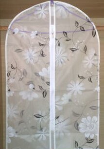 4 størrelser voksne børn gennemsigtigt vandtæt tøjdæksel blomsterprint tøjbeskytter hængende dæksel: Sort hvid blomst / M