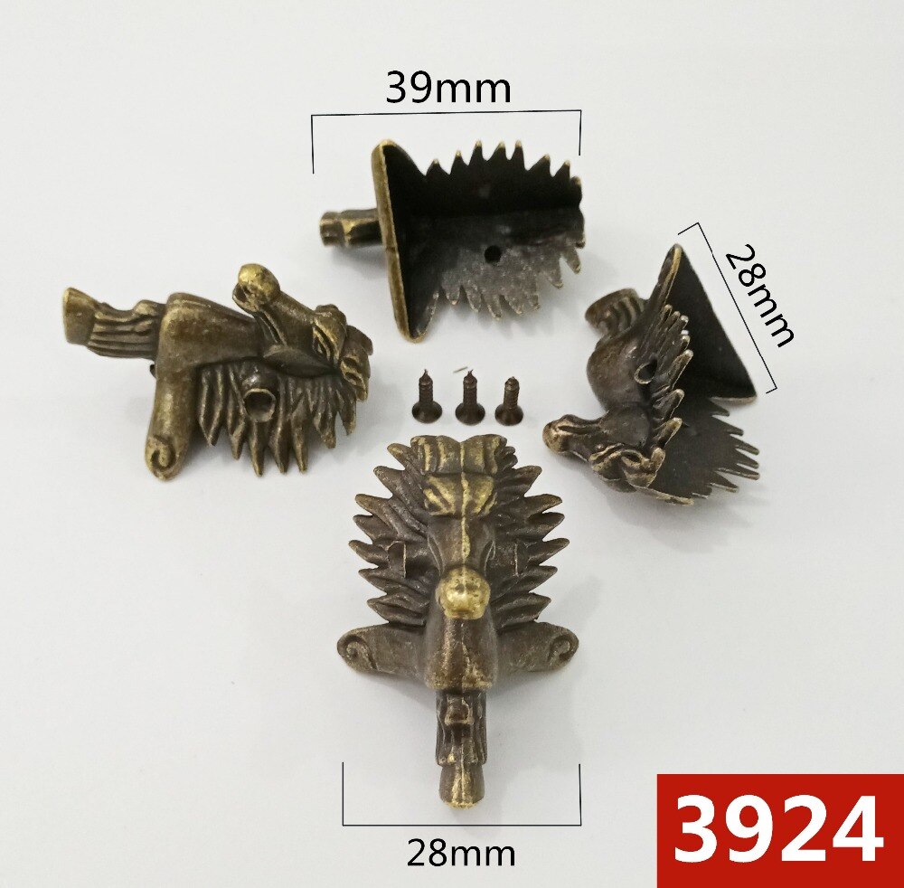 4 st antik mässing trälåda fötter ben hörnskydd hästhuvud dekorativt fäste för möbelbeslag 39 x 24mm