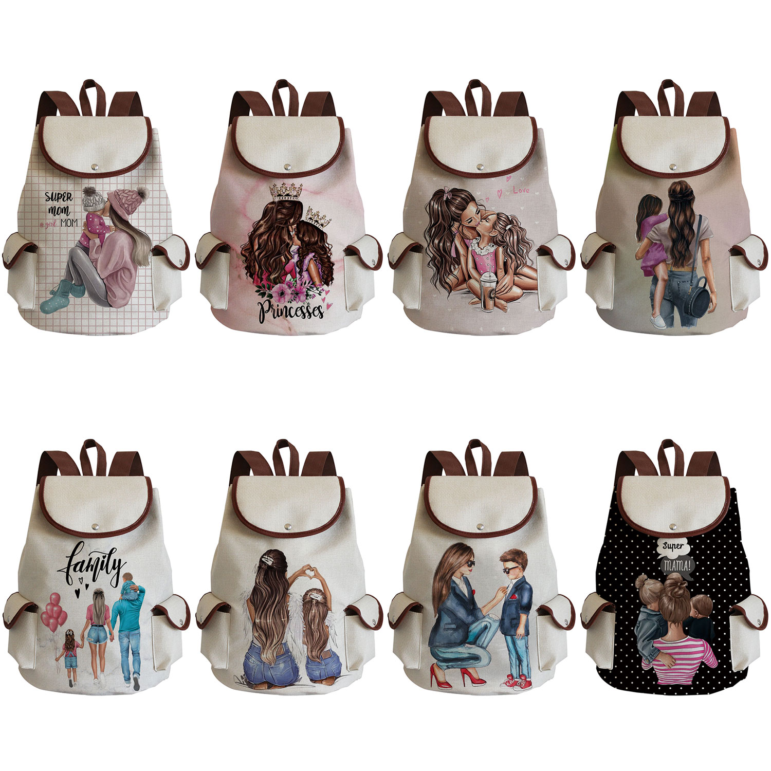 Large Capacity Drawstring Backpack Women Preppy Style Cartoon Super Mom Life Momlife Mama Mama Portable Linen Backpack Book Bag