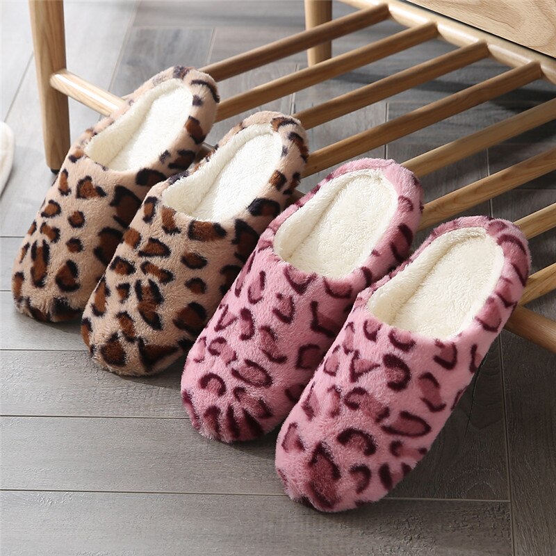 Leopard Soft Bottom Home Slippers Cotton Warm Shoes Women Indoor Floor Slippers Non-slips Shoes For Bedroom House Woman Slippers