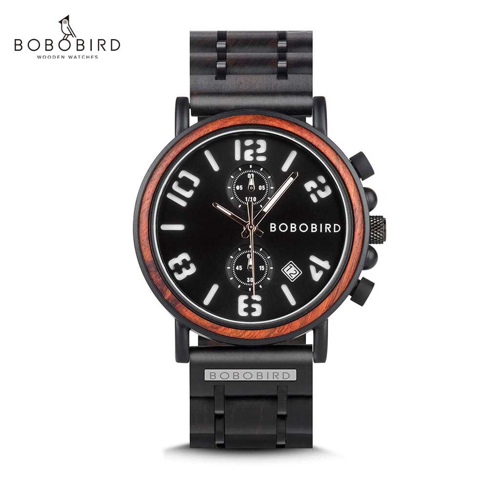 Bobo Bird-relojes de madera de lujo para hombre, reloj masculino, reloj de pulsera de cuarzo con cronógrafo con indicadores luminosos: GS026-1