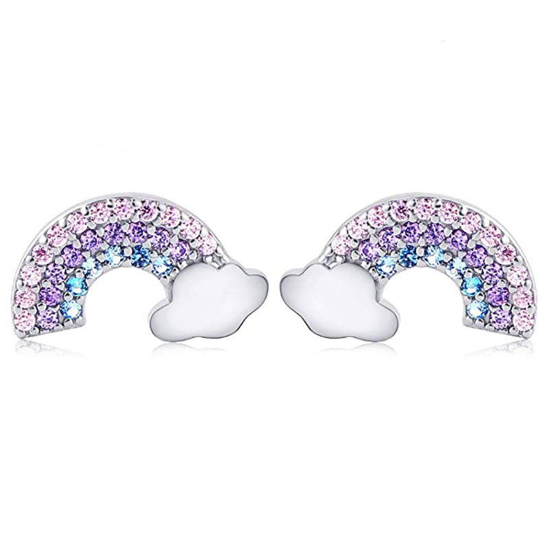 Einhorn Stud Ohrringe 925 Silber Multi-Farbe Strass Kleine Herz Katze Regenbogen Ohrring Für Frauen Hochzeit Modeschmuck: HE015