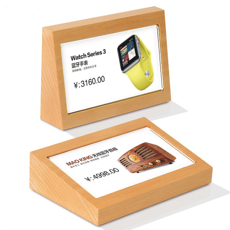 100*100mm Slanted No Magnetic Full Screen Picture Photo Sign Holder Stand Display Frame Table Menu Phone Price Label Holder: Wood Style