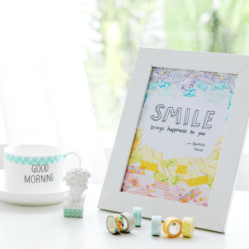 4 st super mini färg papper washi tejp 10mm spetspläd mosaik mönster maskeringstejper klistermärken hem diy konst dagbok dekoration  a6012