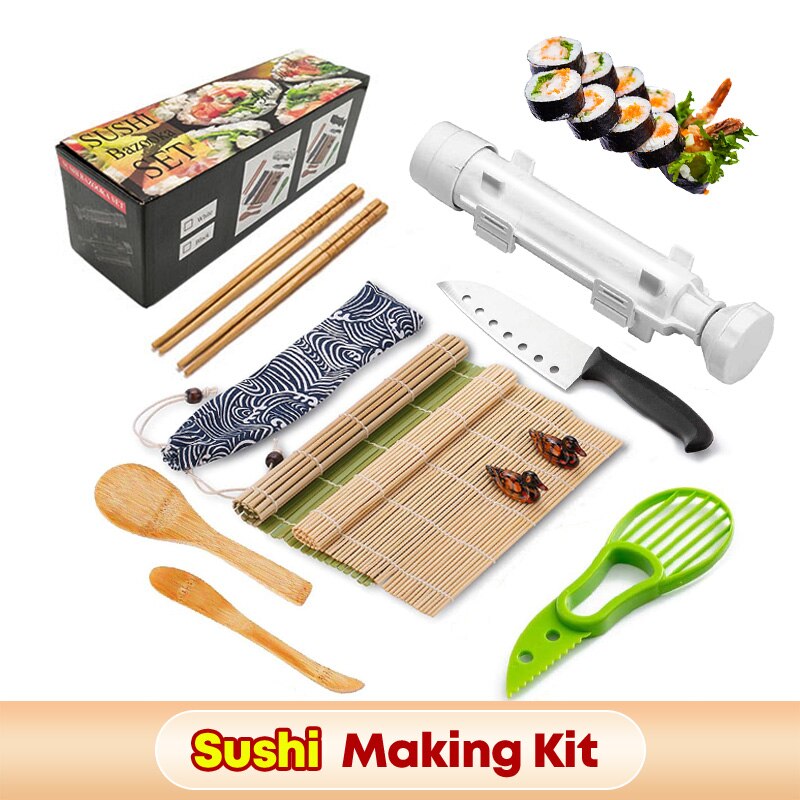 DIY Sushi Making Kit Roll Maker Sticks Rice Mold Kitchen Meat Tools Japanese Goods Set Bento Accessories Cooked Gadgets Nori: Multifunction-white