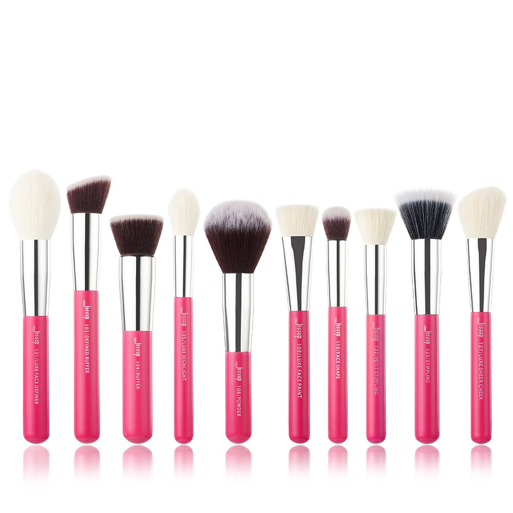 Jessup-pinceles de maquillaje, para base en polvo, maquillaje en polvo, color blanco perla/oro rosa, Definidor facial, pelo natural, 10 Uds.: G2-T206-10PCS