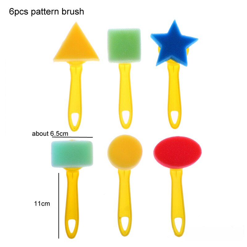 1 Set School Stationery Supplies Rotate Spin Sponge Art Drawing Roller Plastic Handle Painting Supplies Craft Tool For Kids: 6pcs pattern brush