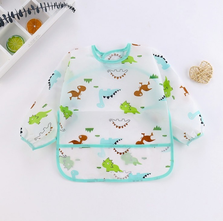 Babero de bebé de dibujos animados, impermeable, manga larga, Baberos para comer, eructar, ropa para pintar: Dinosaur