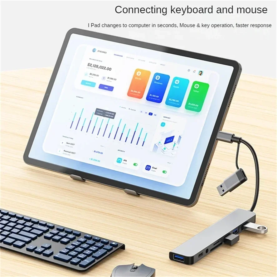 8 in stații de andocare hub usb tip c cu 3.5mm adaptoare jack audio cititor 2 carduri micro sd laptop tabletă telefon convertor disc