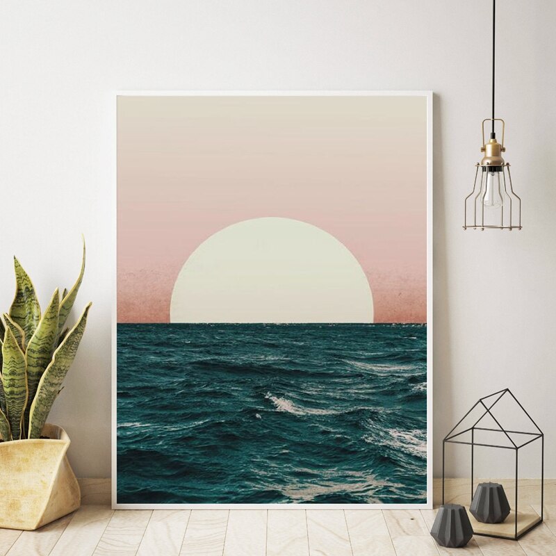 Ocean Sunset Landscape Print Coastal Decor Scandinavian Style Poster Modern Abstract Wall Art Painting Home Wall Decor