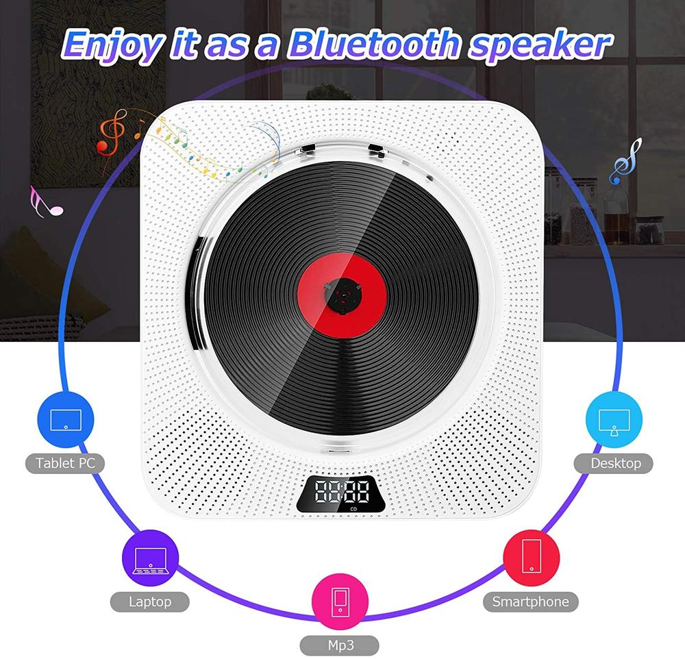 Lecteur CD avec Bluetooth Portable mural lecteur de musique CD Boombox Audio à domicile avec télécommande haut-parleur HiFi intégré