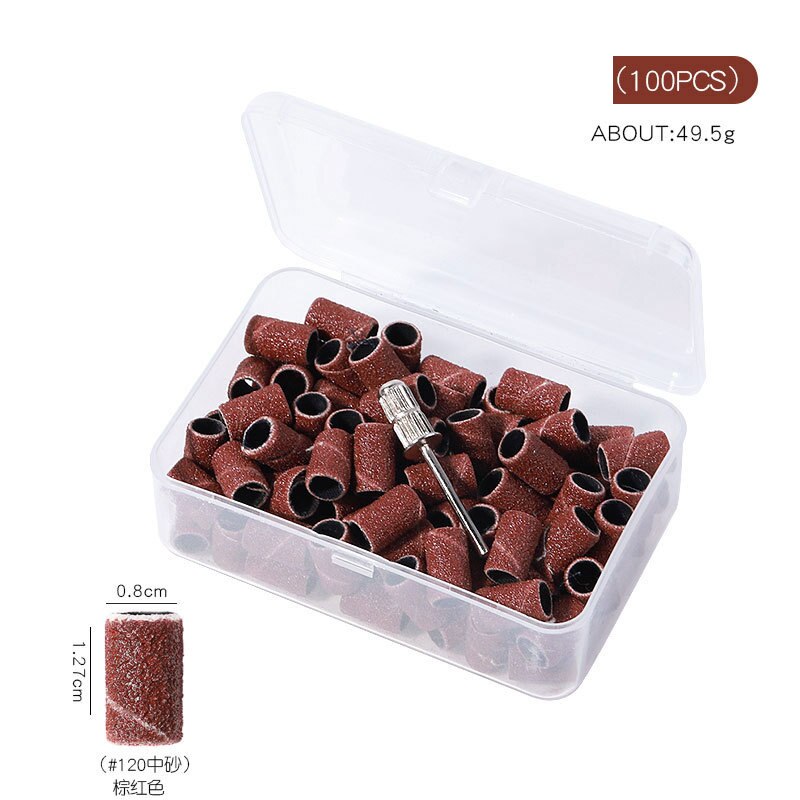 100Pcs 80/120/180 Sand-Degree Sand Circle, Brown/White/Black Nail Drill Sand Circle With 1Pc Bearing: Brown-120 Sand