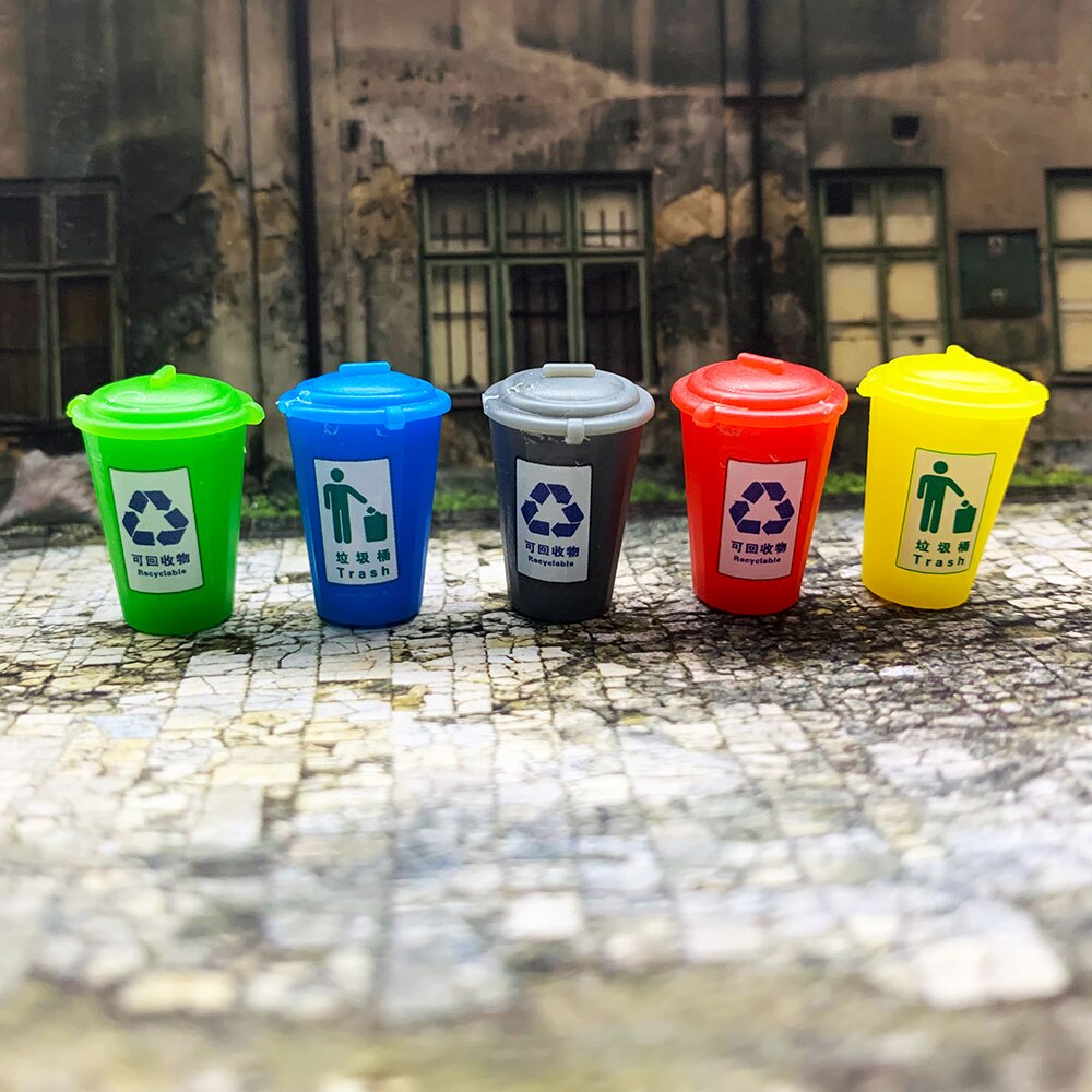 5 Pcs 1/87 HO/N Scale Model Garbage Trash Can Rubbish Bin Model Train Railway Layout diorama