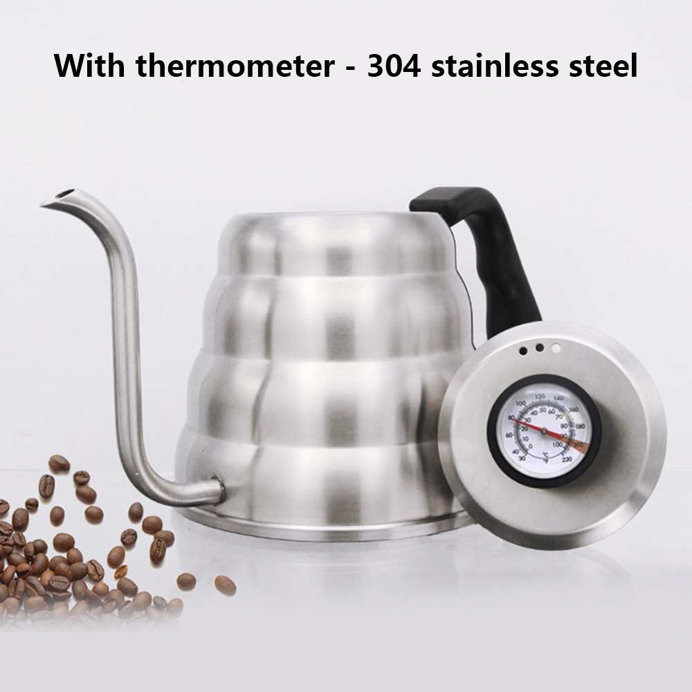 Théière à café en acier inoxydable 600ML/1l/1,2 l, bouilloire à Long bec, bouilloire en col de cygne, théière avec thermomètre