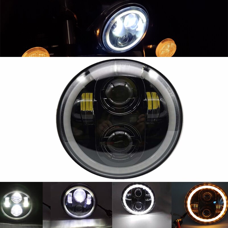 Universal- Motorrad Scheinwerfer 5,75 Zoll LED Scheinwerfer H4 Phare Farol Moto Scheinwerfer Hallo/Abblendlicht 5-3/4 "projektor Licht Eisen 883.: 40W Schwarz B