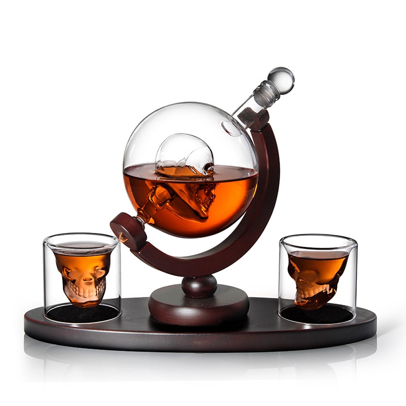 Untior Globe Whiskey Decanter 850Ml Drank Decanter Set 2 Glazen Drank Dispenser Voor Scotch Bourbon Vodka Bar Accessoires