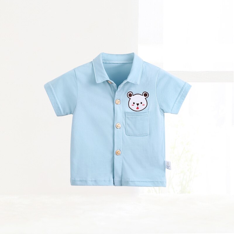 ciciibear baby clothes boys girls short-sleeved shirt summer baby clothes cartoon lapel striped shirt: blue / 24M