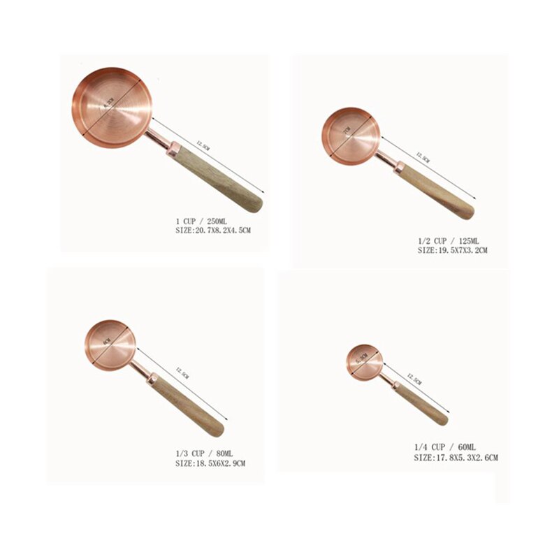 Maatlepels-Set Van 4 Rvs Siliconen Plastic: gold 4 pc