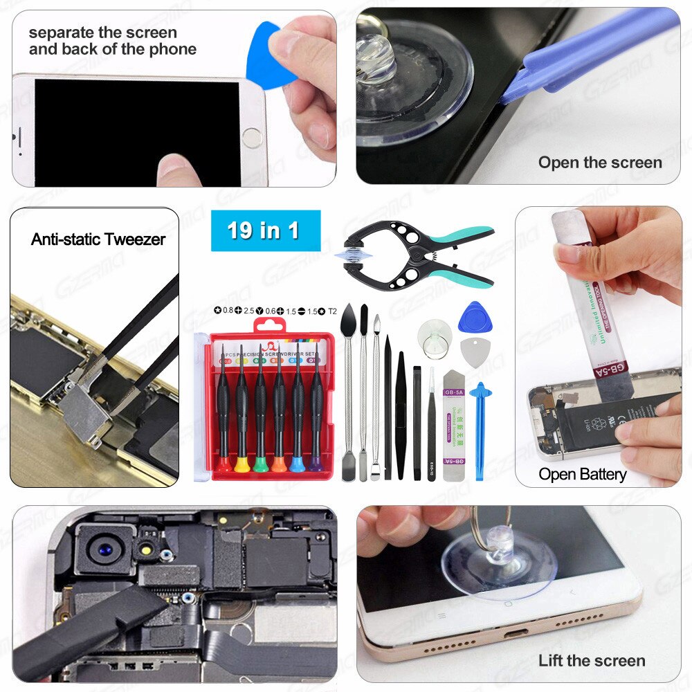 19 Pieces Electronics Opening Pry Repair Tools Kit with 6pcs Screwdriver Kit for iPhone Cell Phones Laptops Tablets