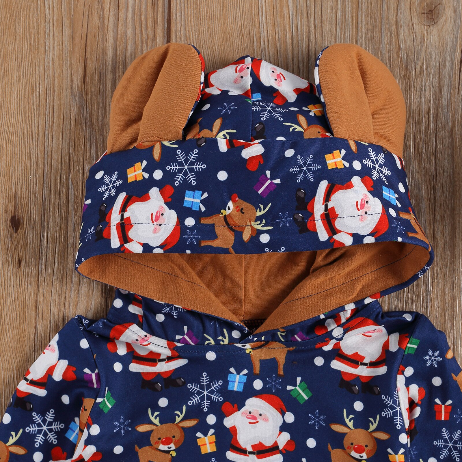 Kerst Baby Meisjes Jongens Oor Romper Pasgeboren Hooded Lange Mouwen Cartoon Print Jumpsuits 0-18M