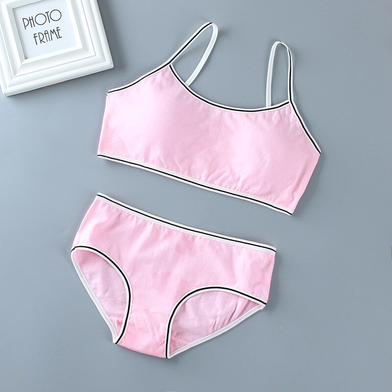 1Set intimo e mutandine per ragazze adolescenti top in cotone 100% gilet morbido traspirante slip da palestra per esterno reggiseno da allenamento per 8 16T: Pink set