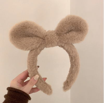 Diadema con Orejas de conejo de dibujos animados para mujer y niña, diadema con Orejas de oso y conejito, banda para el pelo para Cosplay, aro para el pelo de felpa a la , accesorios para el cabello: YELLOW