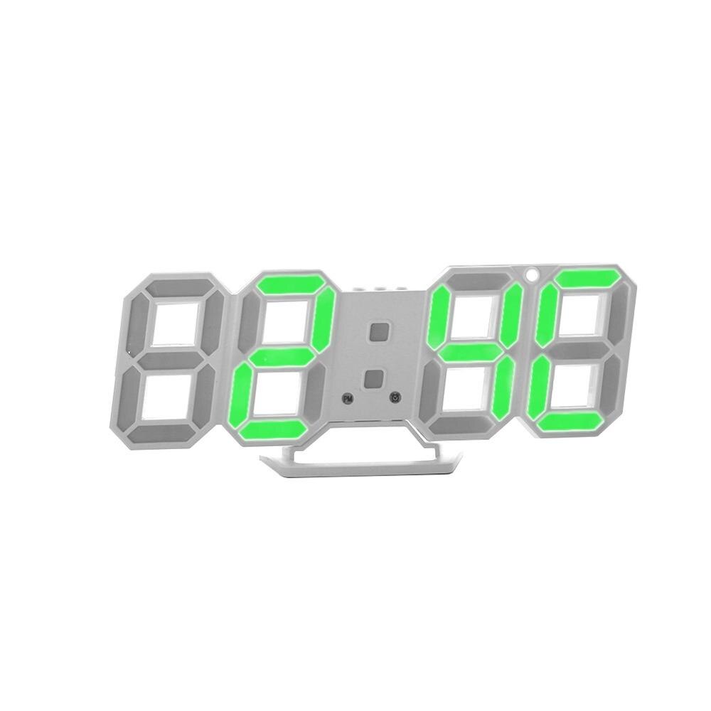 3D LED Moderen Wandklokken Display 3 Helderheid Niveaus Dimbare Nachtlampje Snooze Functie voor Thuis Keuken Kantoor #252761: White Green