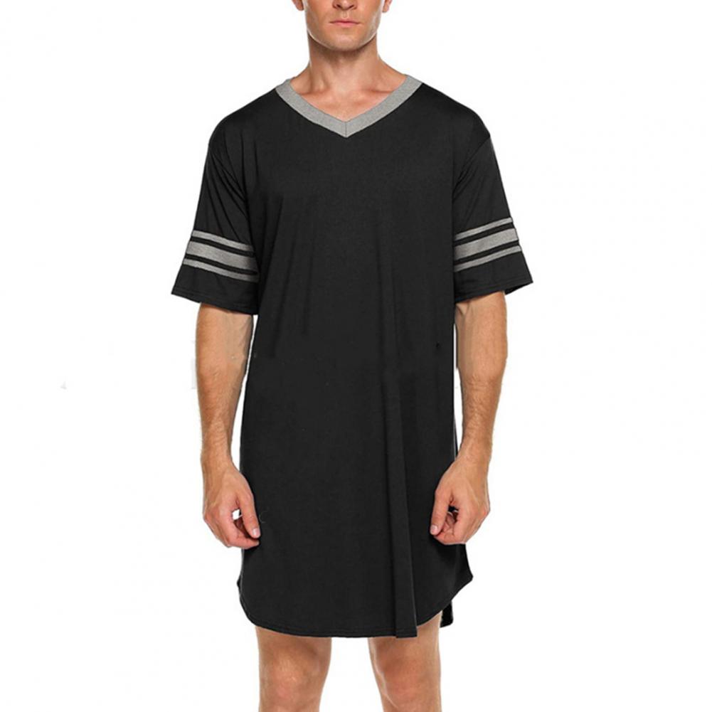 Mannen Loungewear Contrast Kleur Mannen Zomer Lang T-shirt Gestreepte Print Slaapkleding Mannen Badjas Slaap Jurk Homewear Gewaad: XXXL / Rood