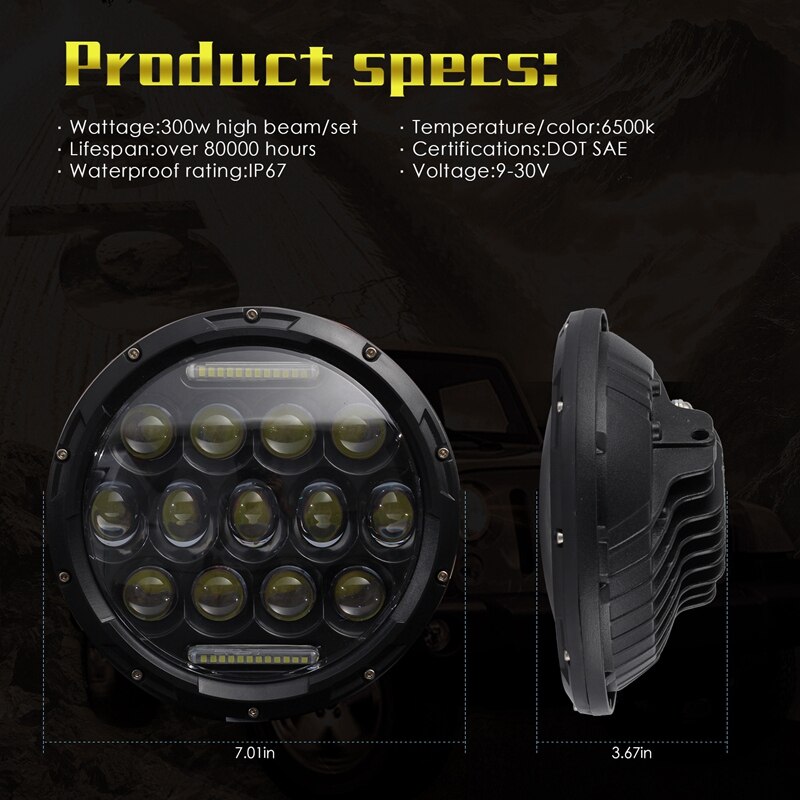 7 Inch Ronde Led Koplampen Lamp Met Drl Voor Je Ep Wrangler Jk Jku Tj Cj Lj