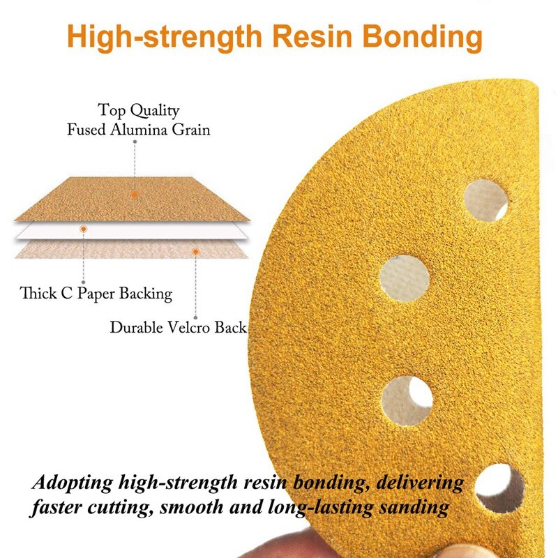 Big 5-Inch 8-Hole Hook and Loop Sanding Discs 220-Grit Ran Track Sandpaper, 100-Pack