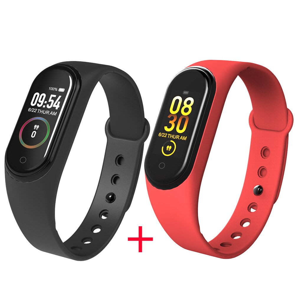M4 smart band 4 fitness armbånd sport smart ur puls blodtryk armbånd smartwatch til xiaomi som mi band 4: Sort rød